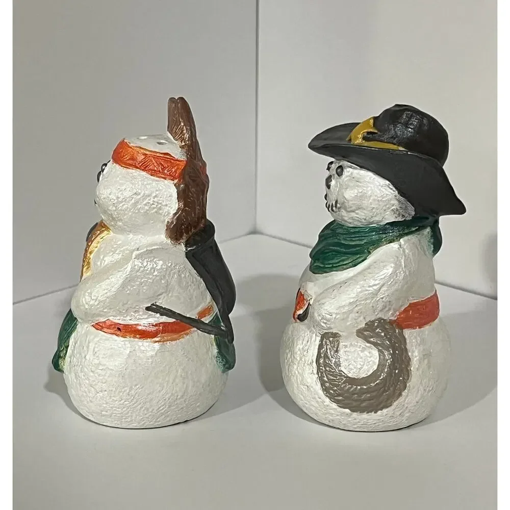 Vtg Western‎ Snowman Salt Pepper Shaker Set Hand Painted Christmas Holiday Decor